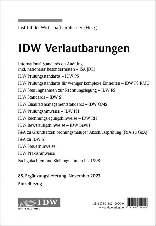 IDW, 88. Erg.-Lief. IDW Verlautbarungen November 2023