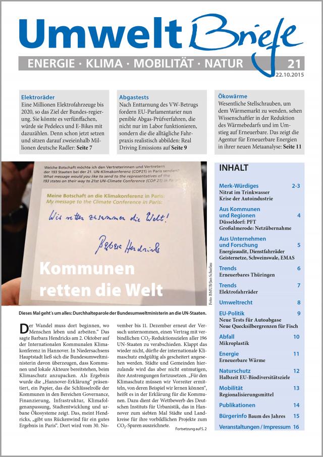 Zeitschrift UmweltBriefe Heft 21/2015