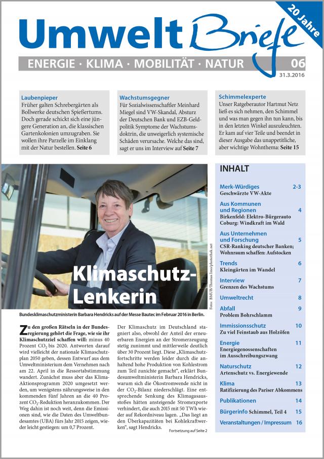 Zeitschrift UmweltBriefe Heft 06/2016