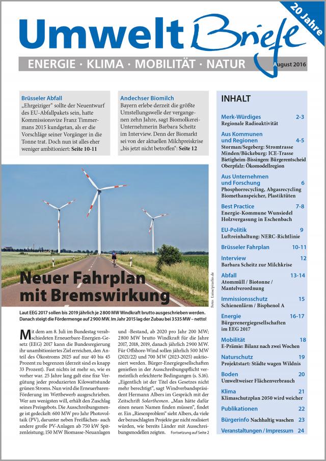 Zeitschrift UmweltBriefe Heft August 2016