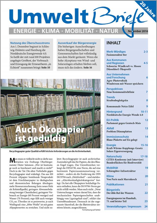 Zeitschrift UmweltBriefe Heft November 2016