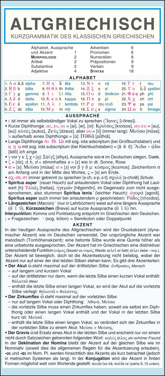 Leporello: Griechisch (Altgriechisch) Kurzgrammatik – Die komplette Grammatik im Überblick