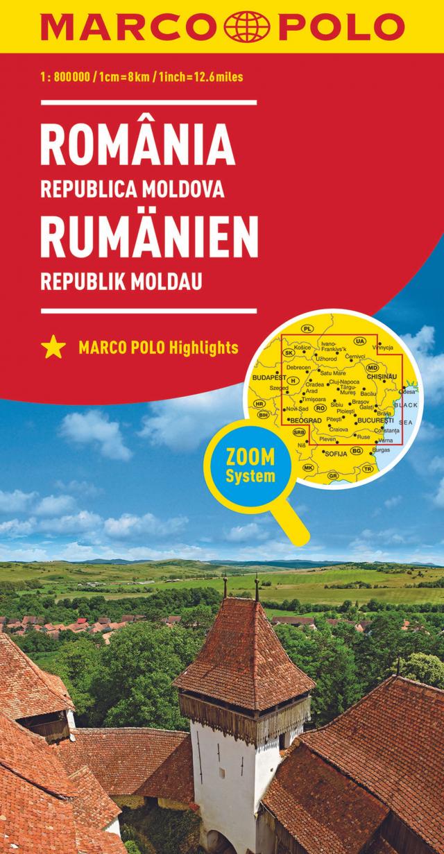 MARCO POLO Länderkarte Rumänien, Republik Moldau 1:800.000. Romania, Repubilca Moldova. Romania, Republic of Moldova. Roumanie, République Moldavie