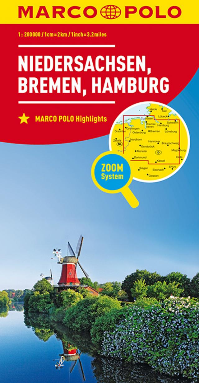 MARCO POLO Regionalkarte Deutschland 03 Niedersachsen, Bremen, Hamburg 1:200.000. Lower Saxony, Bremen, Hamburg. Basse-Saxe, Breme, Hambourg