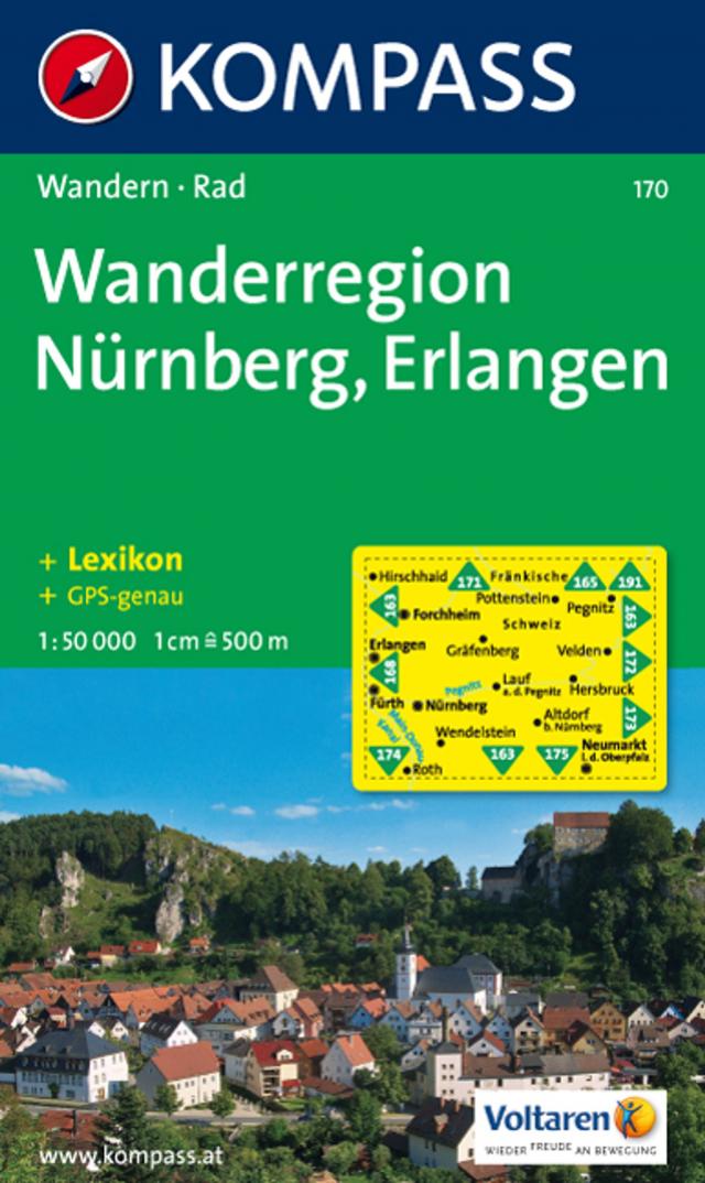 KOMPASS Wanderkarte 170 Wanderregion Nürnberg - Erlangen 1:50.000