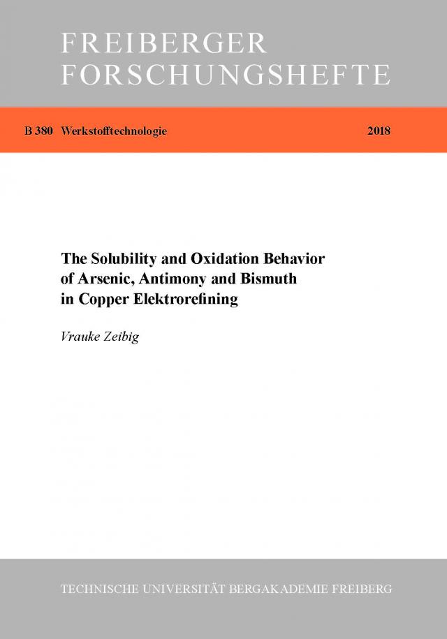 The Solubility and Oxidation Behavior of Arsenic, Antimony and Bismuth in Copper Elektrorefining