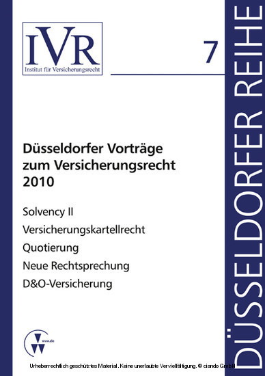 Düsseldorfer Vorträge zum Versicherungsrecht 2010