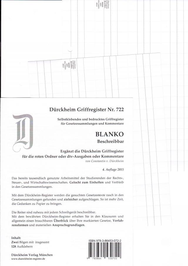 DürckheimRegister® BLANKO-WEISS beschreibbar für Gesetzessammlungen