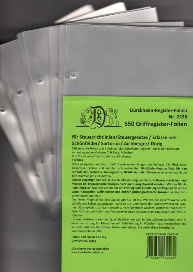 550 DürckheimRegister®-FOLIEN für STEUERGESETZE, RICHTLINIEN und ERLASSE.