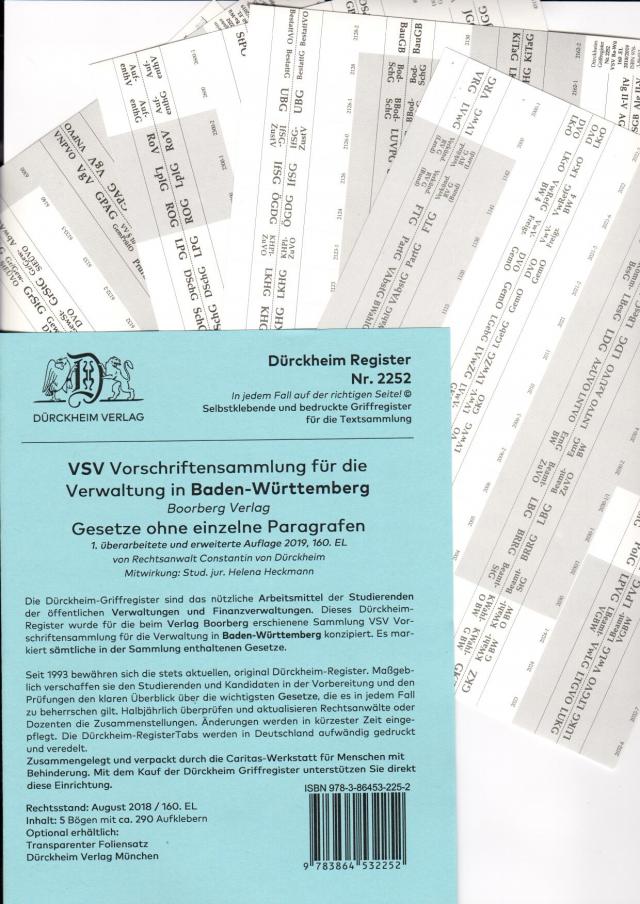 DürckheimRegister® VSV BADEN-WÜRTTEMBERG, für BOORBERG Verlag