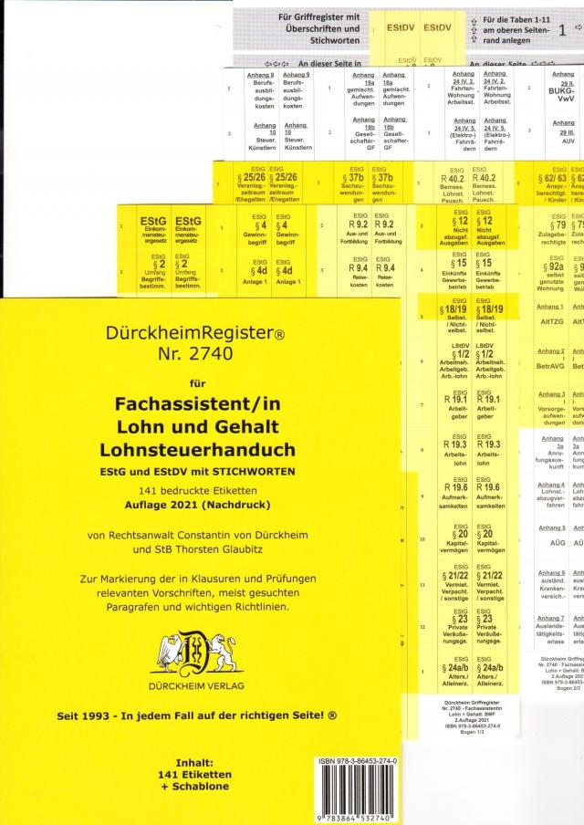 DürckheimRegister® BMF- Lohnsteuerhandbuch/ MIT Stichworten für EStG, EStDV usw. Fachassistent Lohn und Gehalt