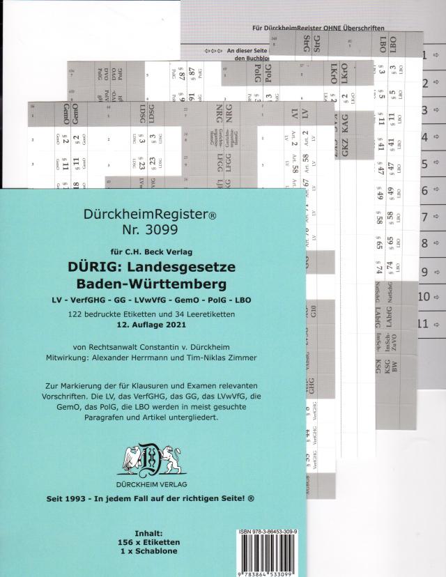 DürckheimRegister® für DÜRIG: BADEN-WÜRTTEMBERG, C.H. Beck Verlag OHNE Stichworte