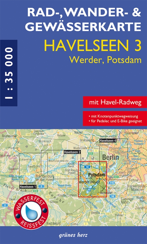 Rad-, Wander- und Gewässerkarte Havelseen 3: Werder, Potsdam