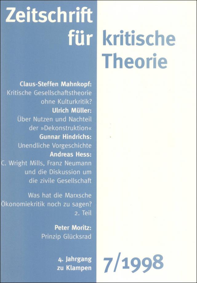 Zeitschrift für kritische Theorie / Zeitschrift für kritische Theorie, Heft 7