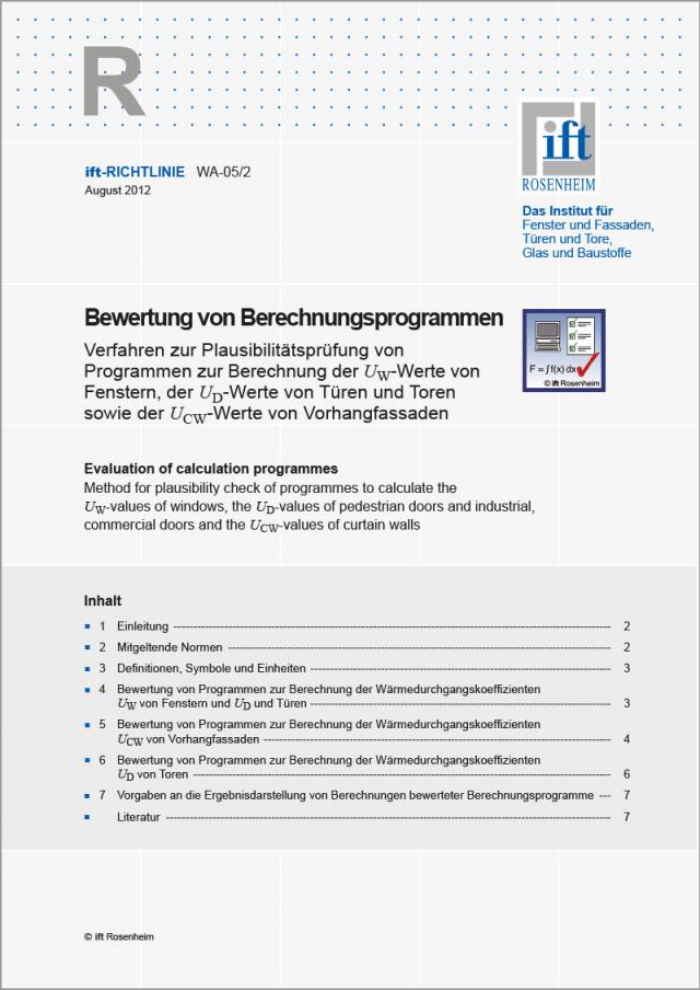 ift-Richtlinie WA-05/2 Bewertung von Berechnungsprogrammen