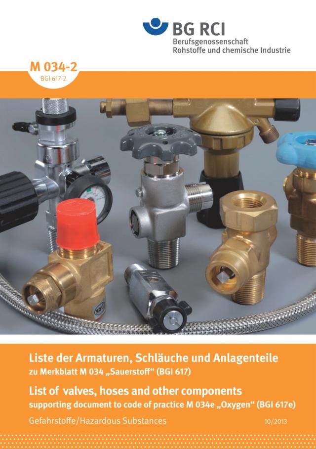 M 034-2 - Liste der Armaturen, Schläuche und Anlagenteile (BGI 617-2) List of valves, hoses and other components