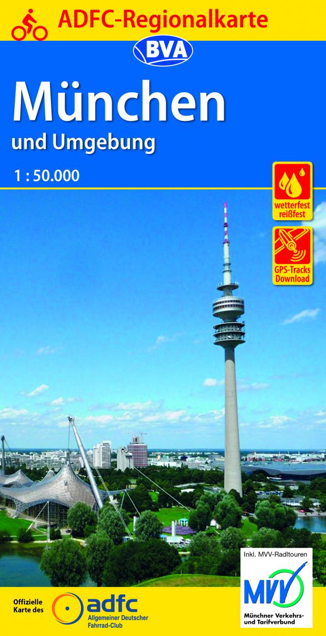 ADFC-Regionalkarte München und Umgebung, 1:75.000, mit Tagestourenvorschlägen, reiß- und wetterfest, E-Bike-geeignet, GPS-Tracks Download