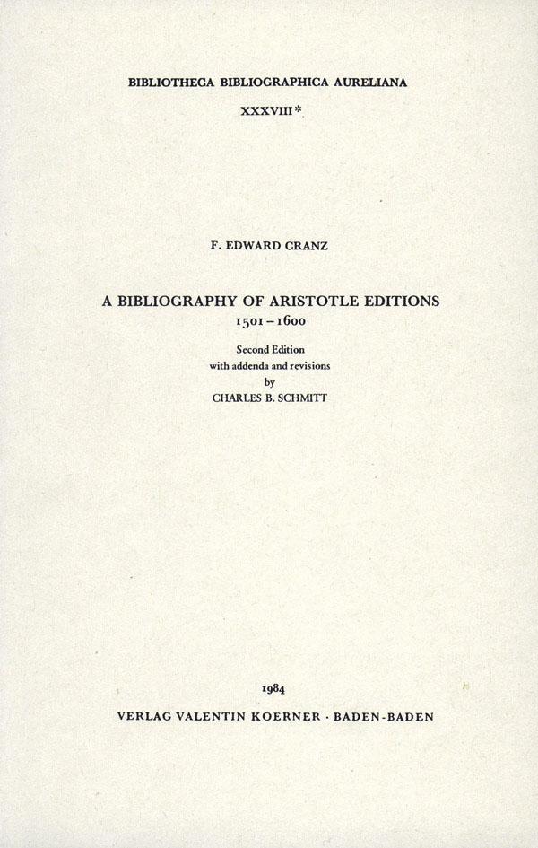A Bibliography of Aristotle Editions, 1501-1600