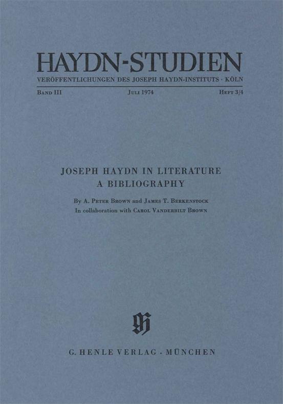 Haydn-Studien. Veröffentlichungen des Joseph Haydn-Instituts, Köln / , Band III, Heft 3/4, Juli 1974