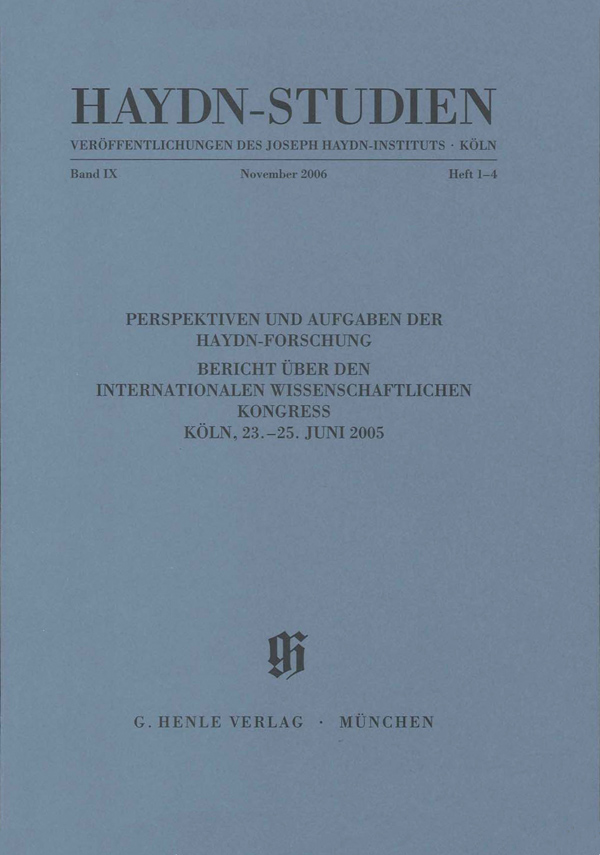 Haydn-Studien. Veröffentlichungen des Joseph Haydn-Instituts Köln, Band IX, Heft 1-4, November 2006