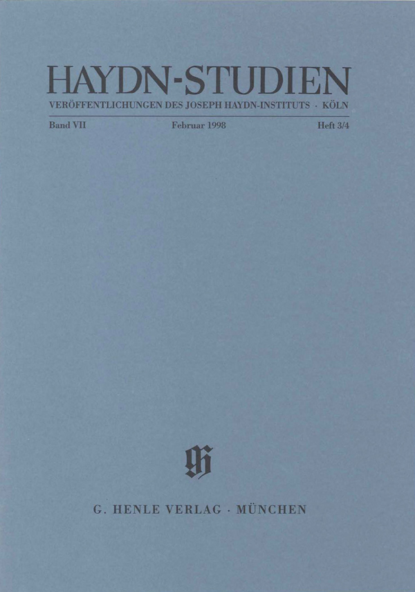 Haydn-Studien. Veröffentlichungen des Joseph Haydn-Instituts Köln. Band VII, Heft 3/4, Februar 1998