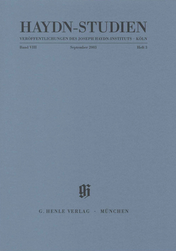 Haydn-Studien. Veröffentlichungen des Joseph Haydn-Instituts Köln. Band VIII, Heft 3, September 2003