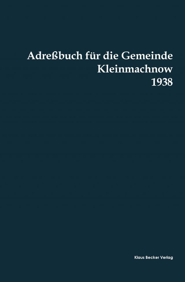 Adreßbuch für die Gemeinde Kleinmachnow, 1938