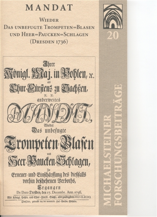 Mandat Wieder Das unbefugte Trompeten-Blasen und Heer-Pauken-Schlagen (Dresden 1736)