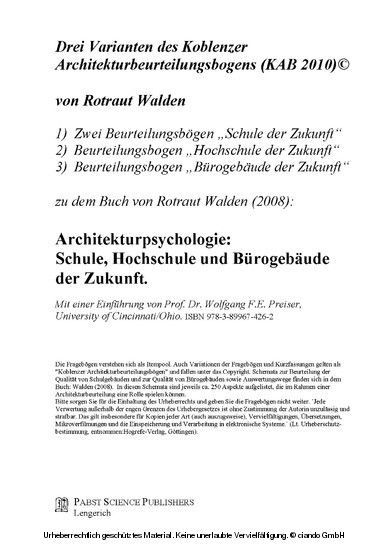 Drei Varianten des Koblenzer Architekturbeurteilungsbogens (KAB 2010)©