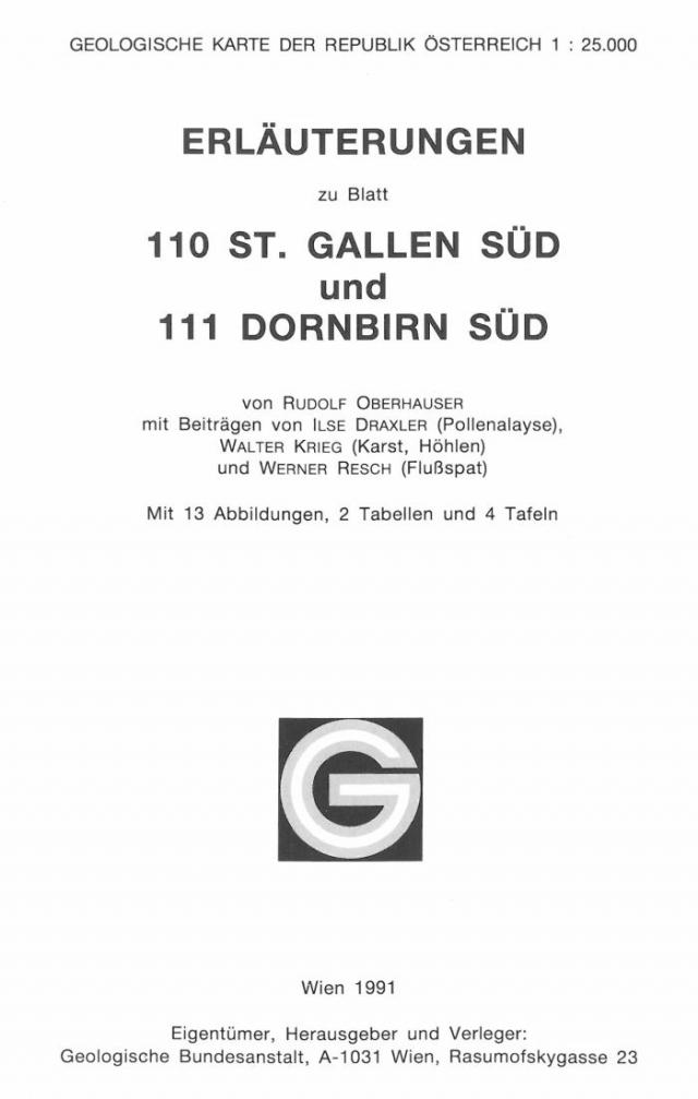 Erläuterungen zu Blatt 110 St. Gallen Süd und 111 Dornbirn Süd
