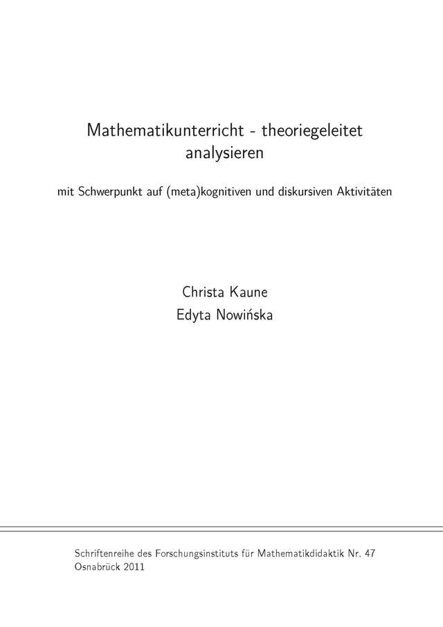 Mathematikunterricht - theoriegeleitet analysieren