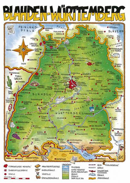 Cartoonlandkarte Baden-Württemberg