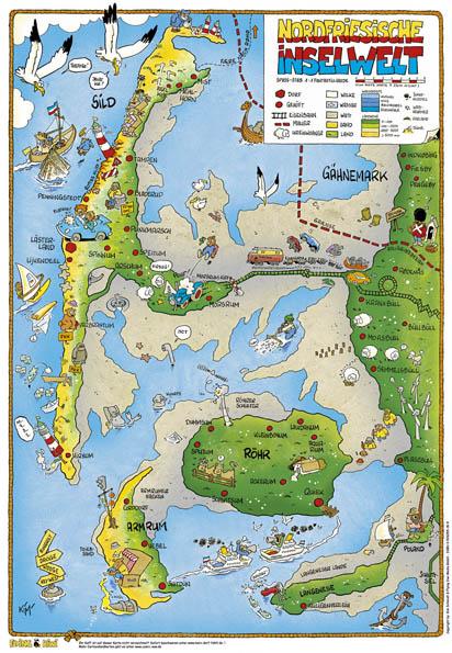 Cartoonlandkarte Nordfriesische Inselwelt