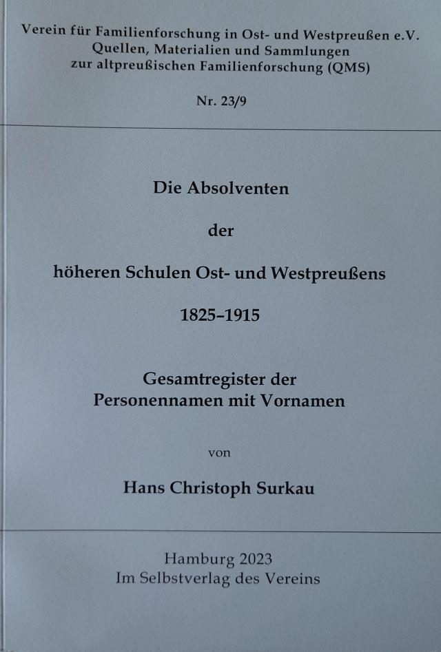 Absolventen der höheren Scholen Ost- und Westpreußens 1825-1915