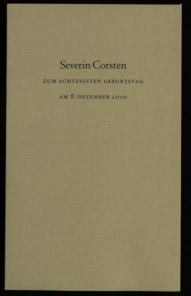 Severin Corsten zum achtzigsten Geburtstag am 8. Dezember 2000