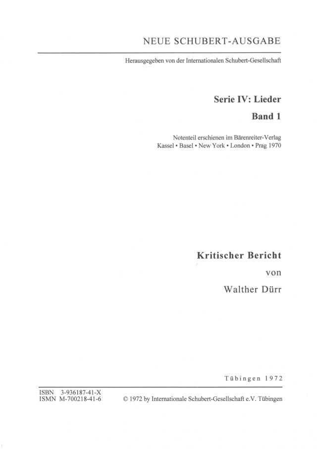 Neue Schubert-Ausgabe. Kritische Berichte / Lieder 1