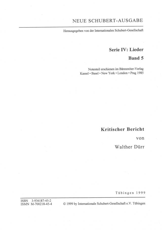 Neue Schubert-Ausgabe. Kritische Berichte / Lieder 5
