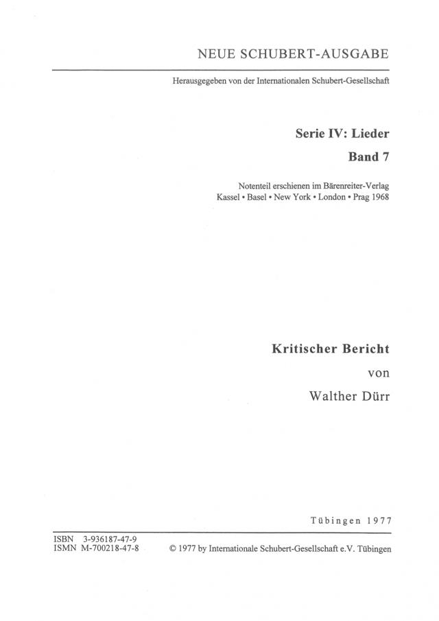 Neue Schubert-Ausgabe. Kritische Berichte / Lieder 7