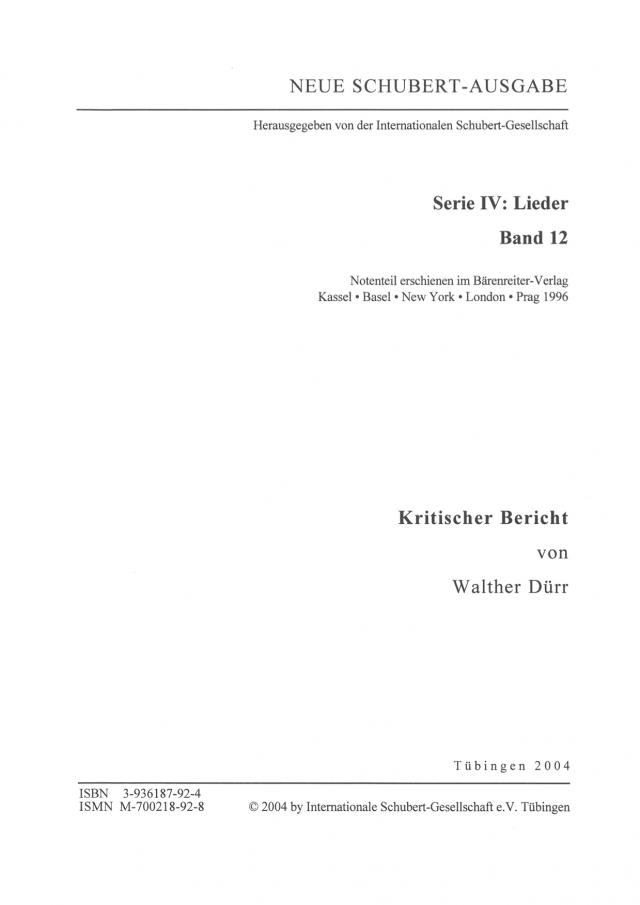 Neue Schubert-Ausgabe. Kritische Berichte / Lieder 12