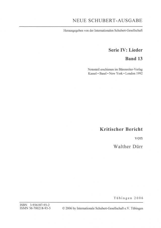 Neue Schubert-Ausgabe. Kritische Berichte / Lieder 13