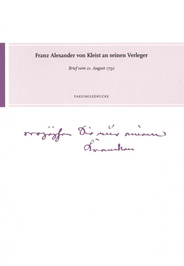 Franz Alexander von Kleist an seinen Verleger