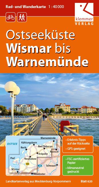 Rad- und Wanderkarte Ostseeküste Wismar bis Warnemünde