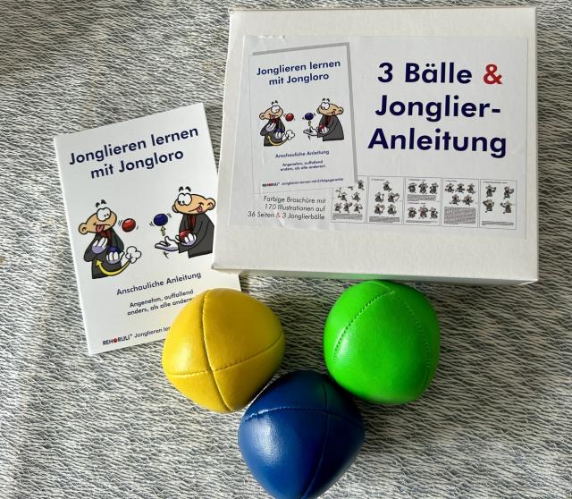 3 Bälle & Jonglier-Anleitung (blau, grün, gelb)