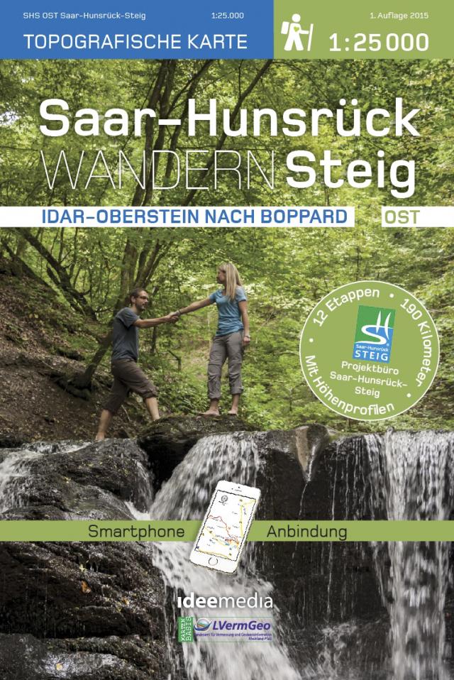 Saar-Hunsrück-Steig Wanderkarte Ost 1: 25 000 mit Online-Anbindung und Höhenprofilen
