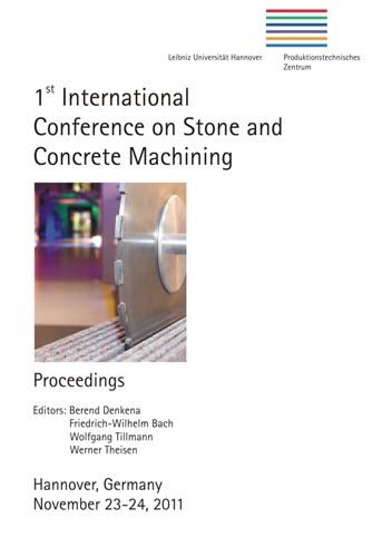 1st International Conference on Stone and Concrete Machining