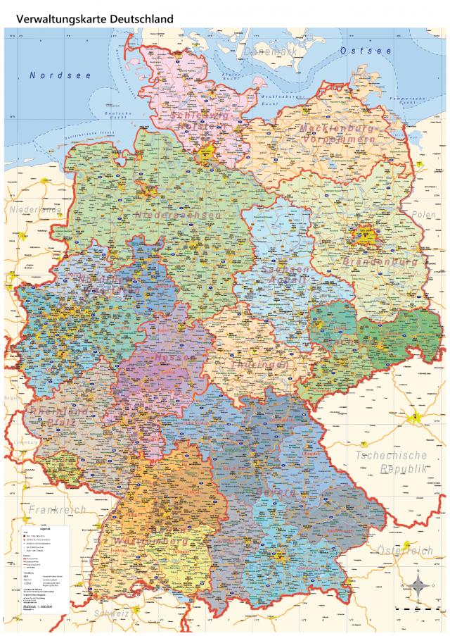 politische Verwaltungskarte Deutschland mit Regierungsbezirken und Laminierung (beschreib- und abwischbar)