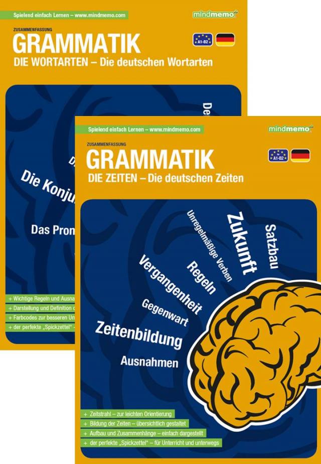 mindmemo Lernfolder 2er Set - Deutsche Zeiten + Wortarten Grammatik lernen Grundwissen Lernhilfe