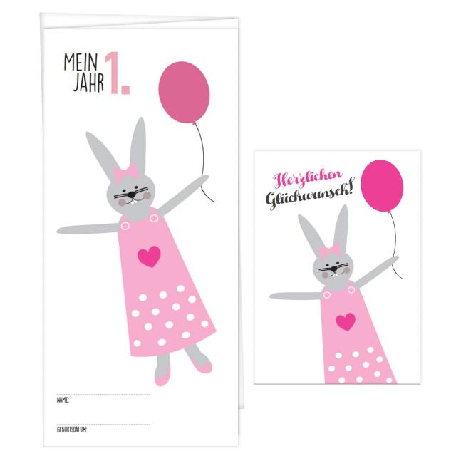 Babykalender „Mein erstes Jahr“ für Mädchen, inkl. passender Glückwunschkarte