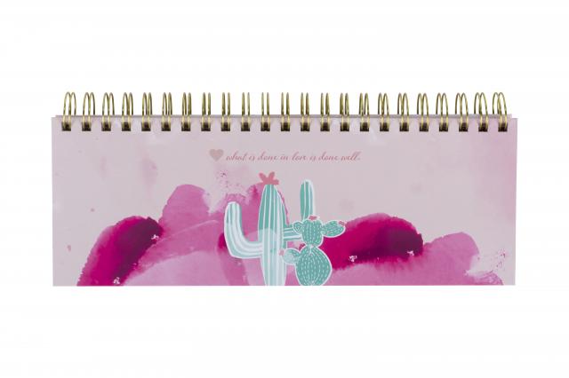 Rosa Tischkalender ohne Datum Alpaka & Kaktus. Hochwertiger, moderner Wochenkalender, Querkalender für 52 Wochen +1. 1 Woche 2 Seiten. Verwendbar als Kalender 2024/25