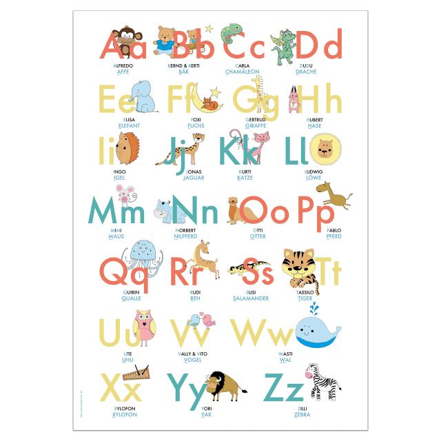 ABC Poster 70,7x100 cm | Alphabet spielerisch mit Tieren lernen | Das ABC-Lernposter mit Groß- und Kleinbuchstaben |